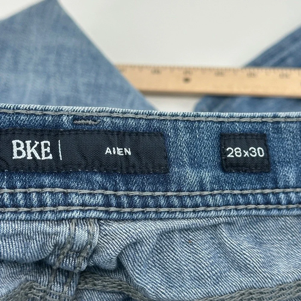 BKE Allen Jeans Men 28x30 Blue Solid Straight Fit Modern Whiskering Stretch